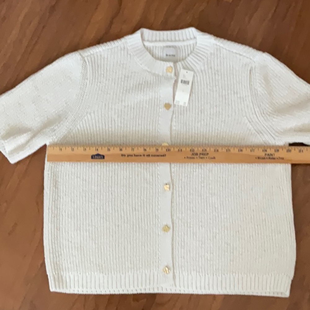 Anthropologie Maeve Short-Sleeve Button-Front Cardigan-Ivory-Large-NWT - Picture 5 of 7